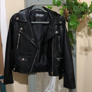 Black Leather Jacket (size: Medium)